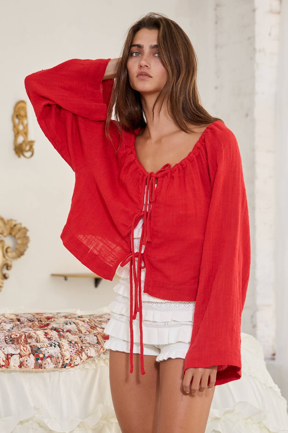 Malina Tie Front Linen Blouse FINAL SALE