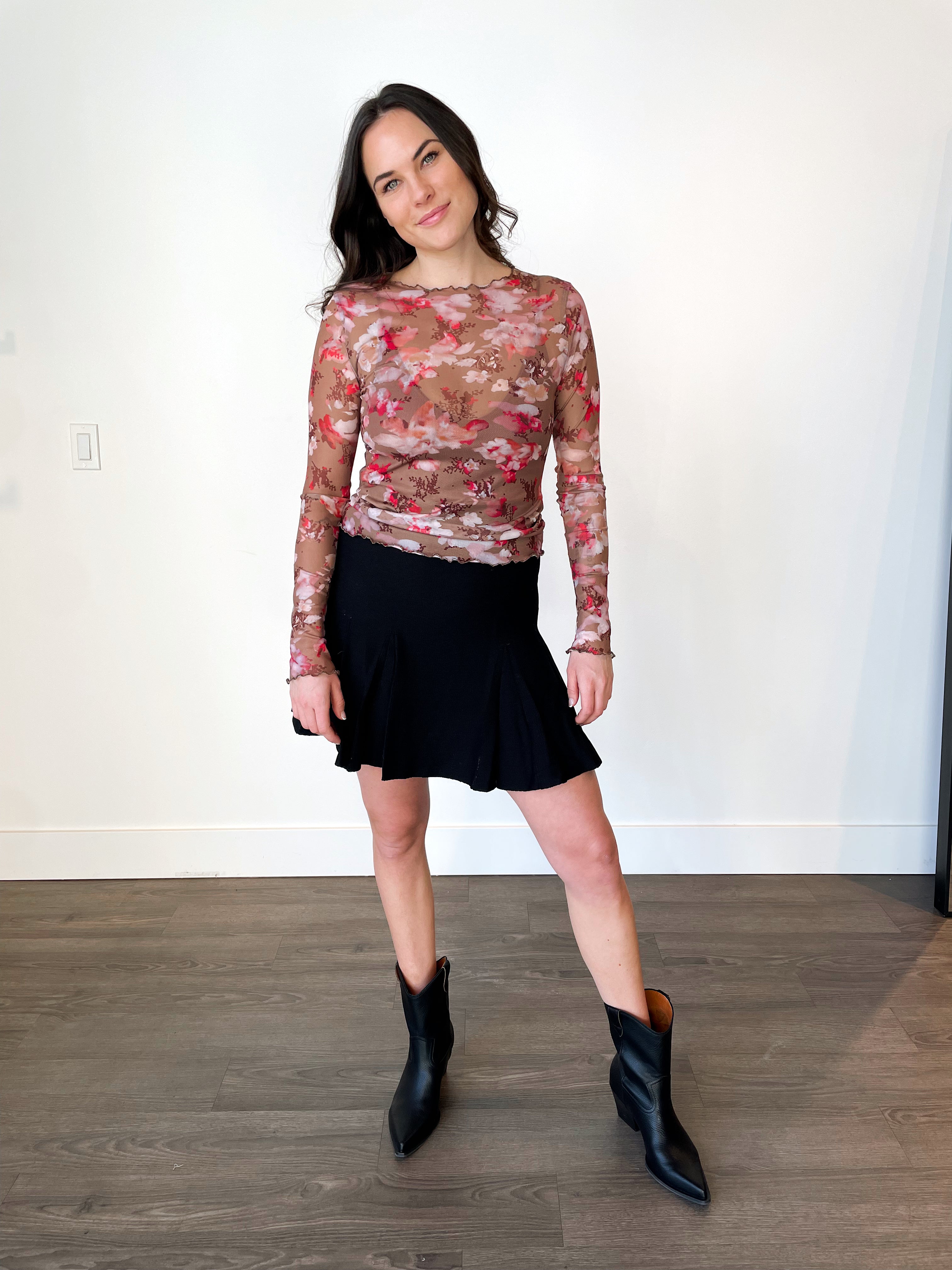 Kelsie Floral Long Sleeve Mesh Top