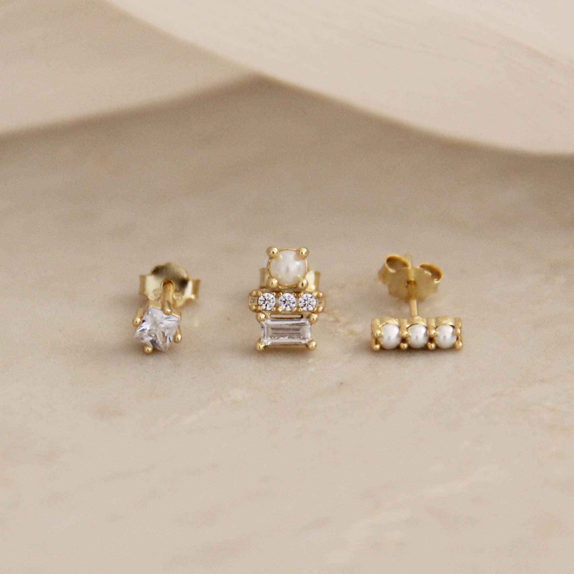 Pearl CZ Diamond Stud Earring Set