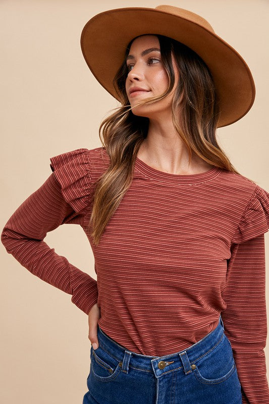 Ruby Striped Ruffle Shoulder Top | FINAL SALE