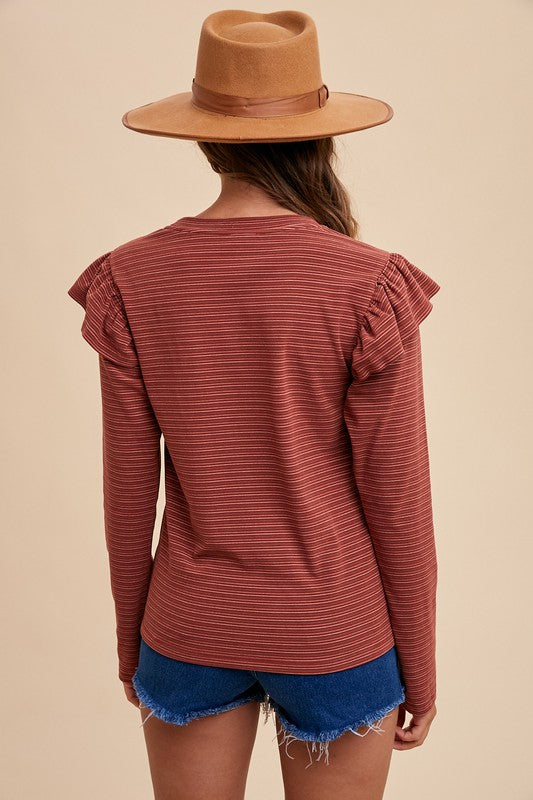 Ruby Striped Ruffle Shoulder Top | FINAL SALE