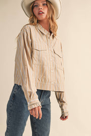 Andi Striped Button Down with Rhinestone Sleeve