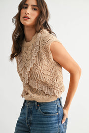 Lia Crochet Ruffled Knit Top