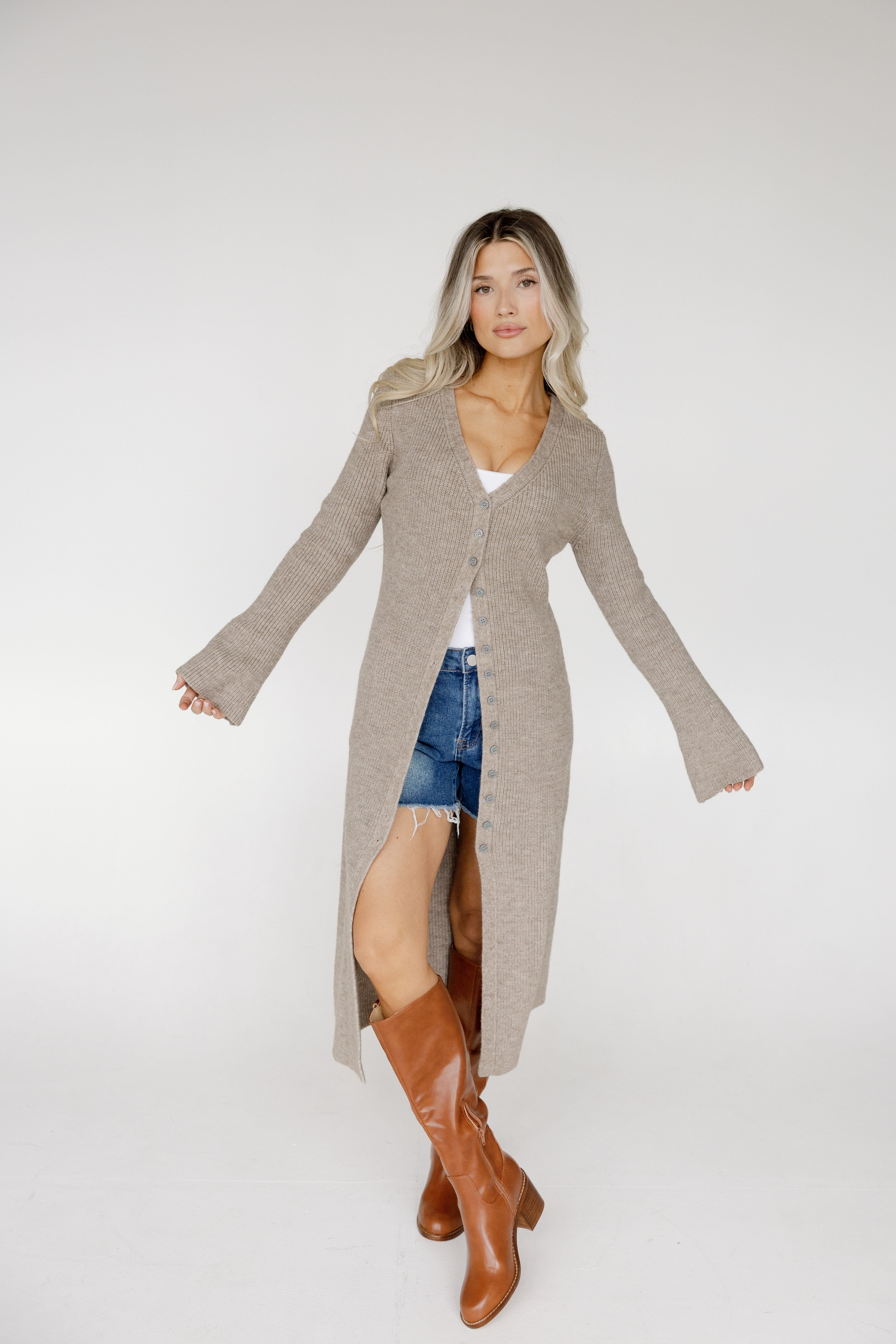 Rhea Button Front Longline Cardi – glory james