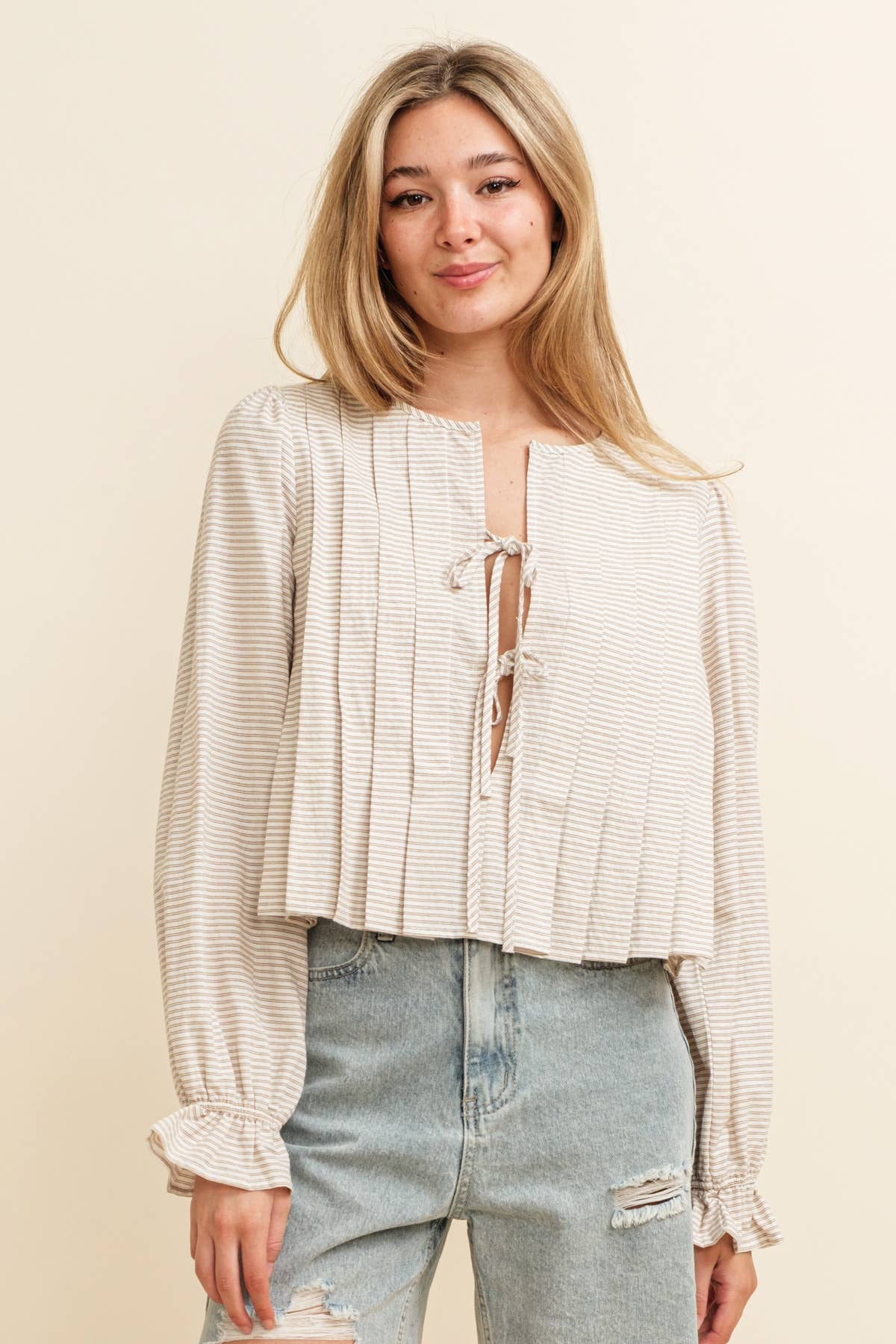 Char Front Tie Pleated Top FINAL SALE
