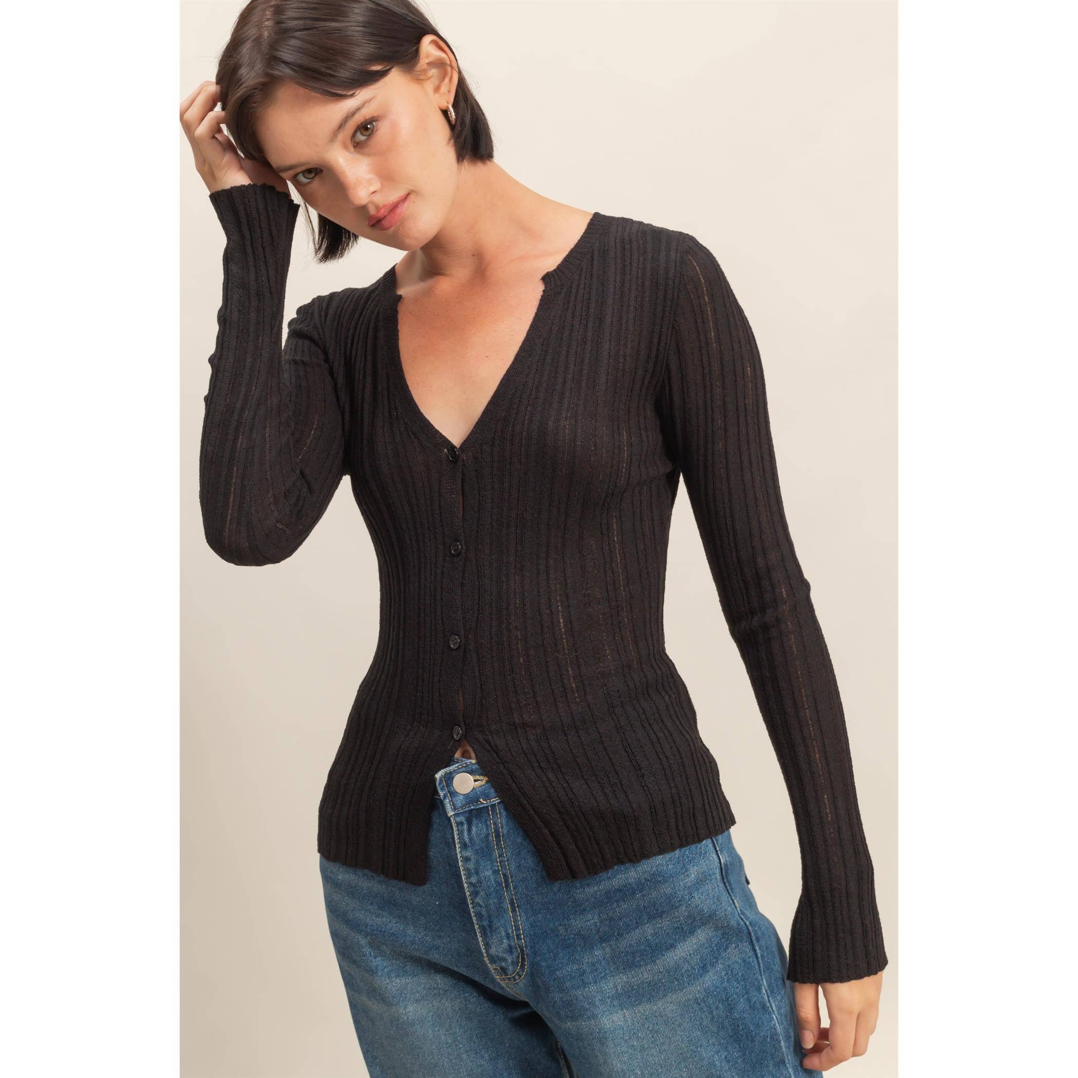 Tiff Long Sleeve Ribbed Cardigan