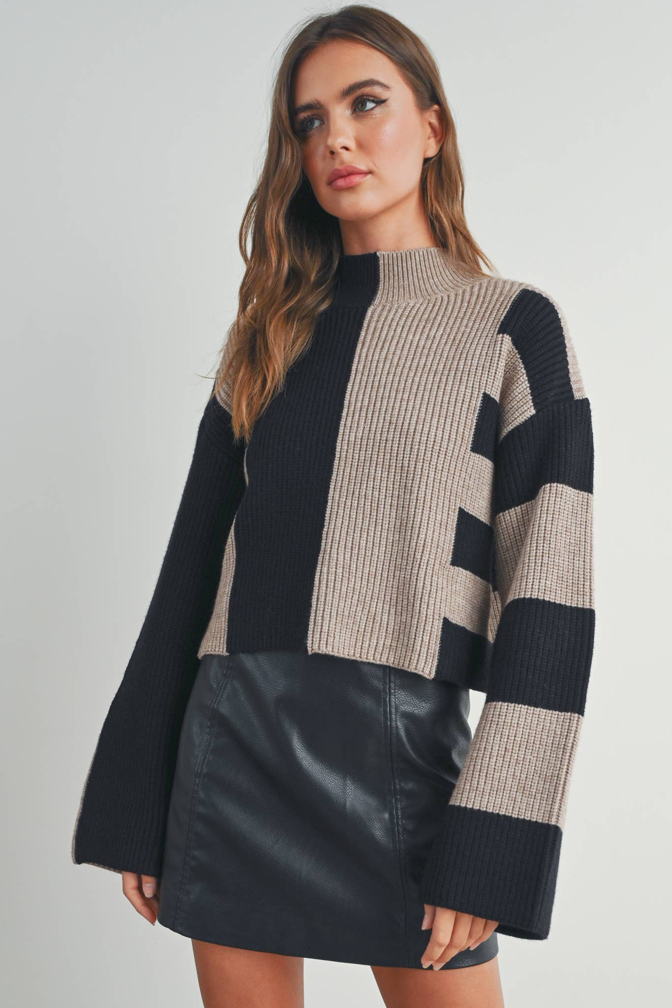 Havi Color Block Cropped Sweater