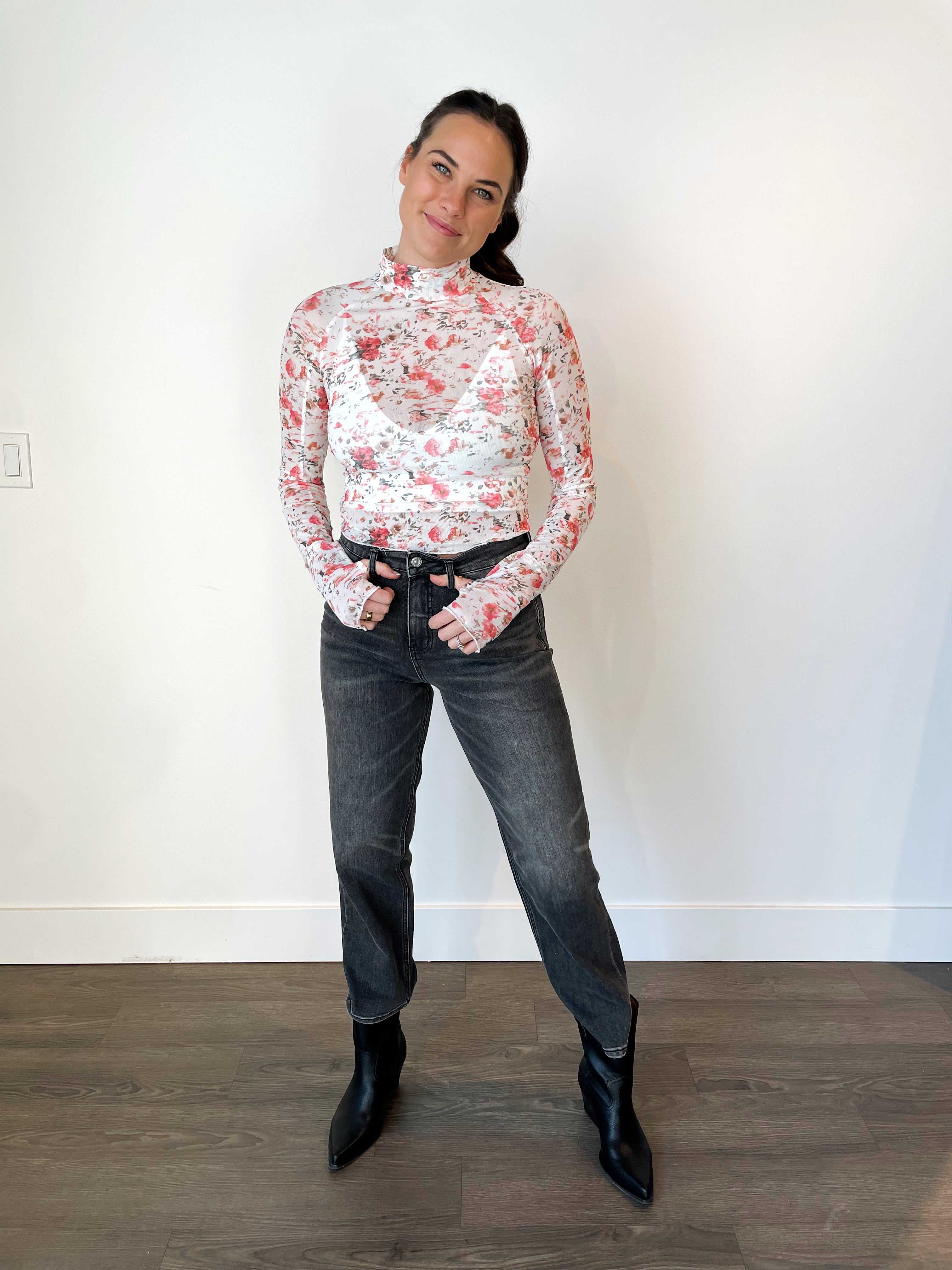 Mireya Floral Long Sleeve Mesh Top | FINAL SALE