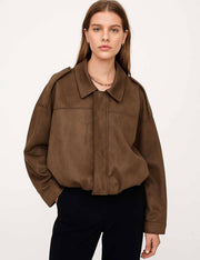 Mara Slouchy Suede Bomber Jacket