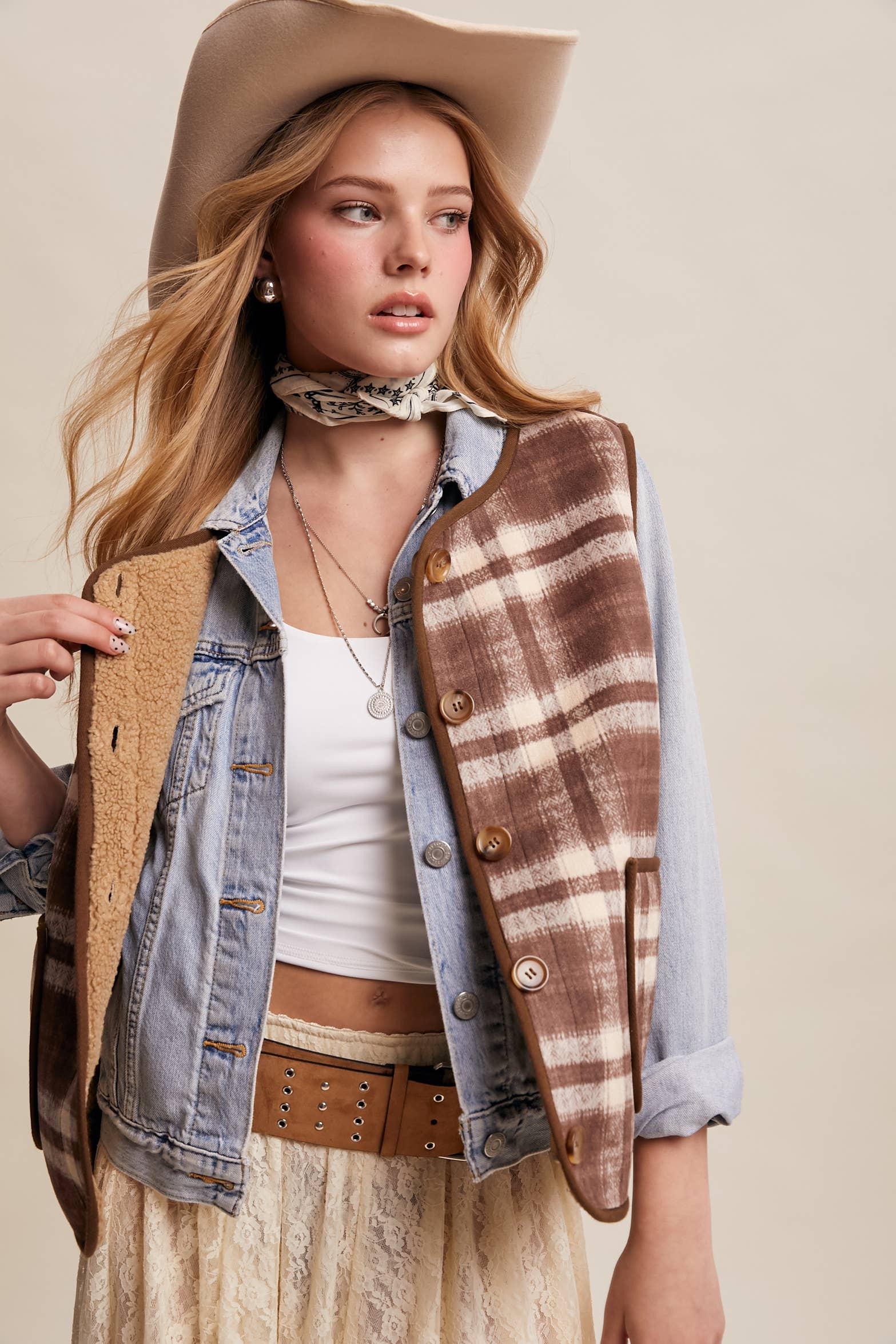 Reversible Plaid Sherpa Vest FINAL SALE