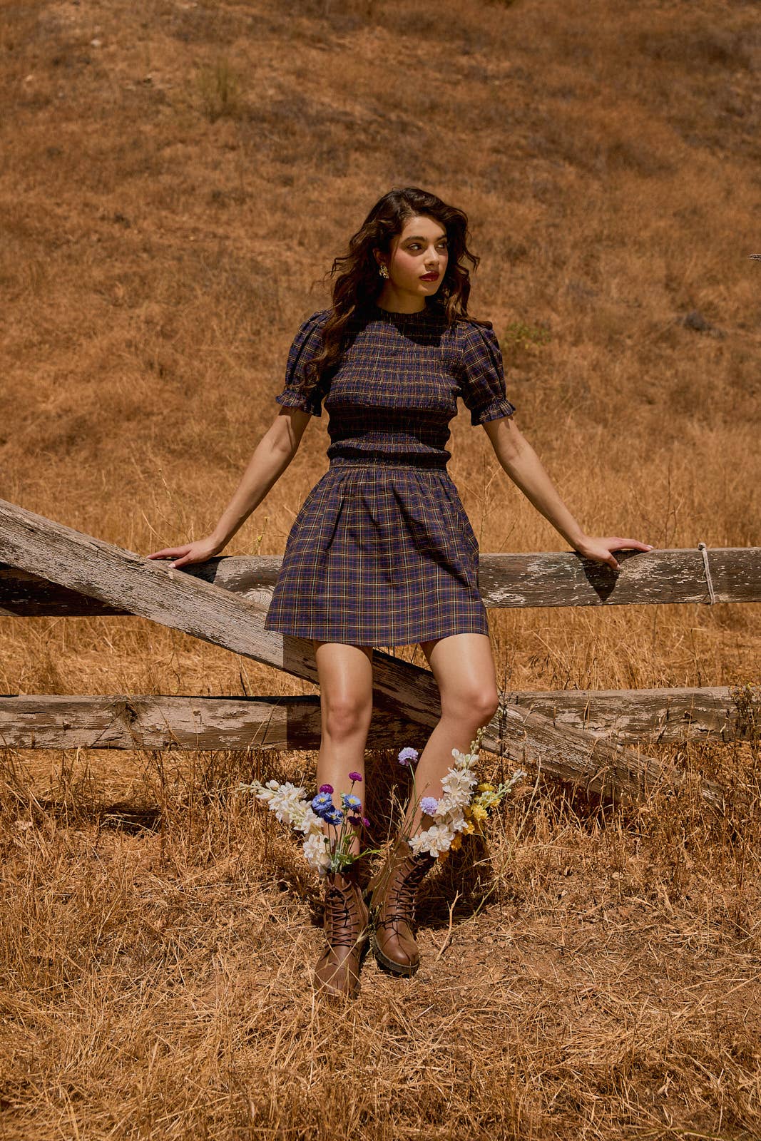 Trey Smocked Plaid Mini Dress