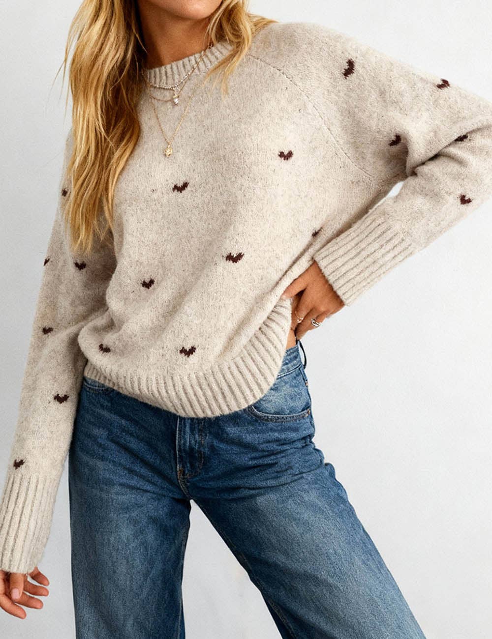 Madi Neutral Heart Sweater