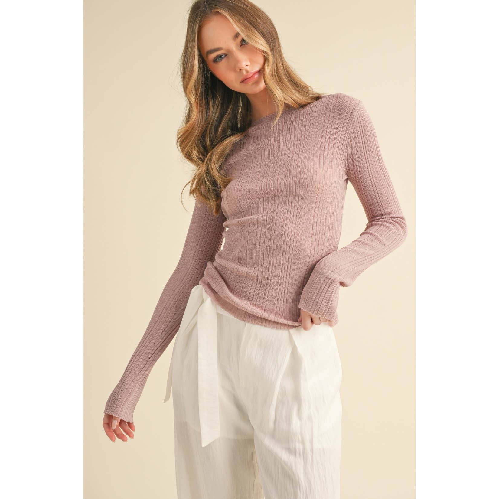 Chrishell Sheer Boat Neck Long Sleeve