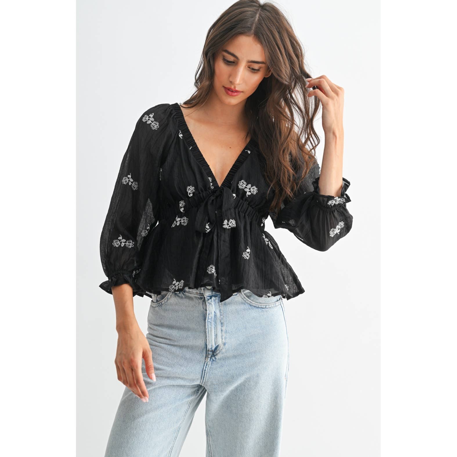 Raina Embroidered Tie Detail Blouse