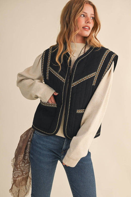 Jay Quilted Vest with Trim Detail