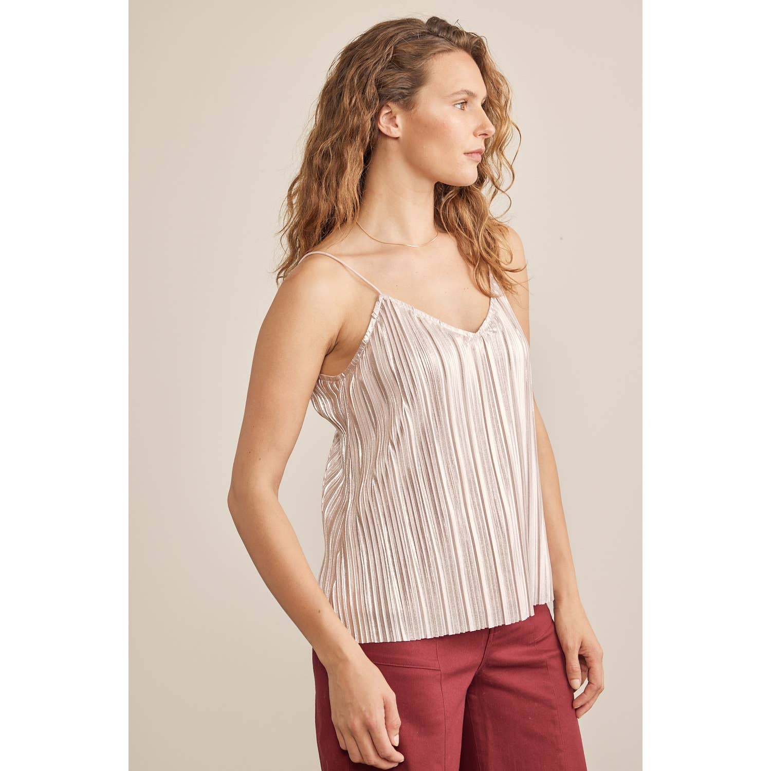 Tori Pleated Metallic V-neck Cami | FINAL SALE
