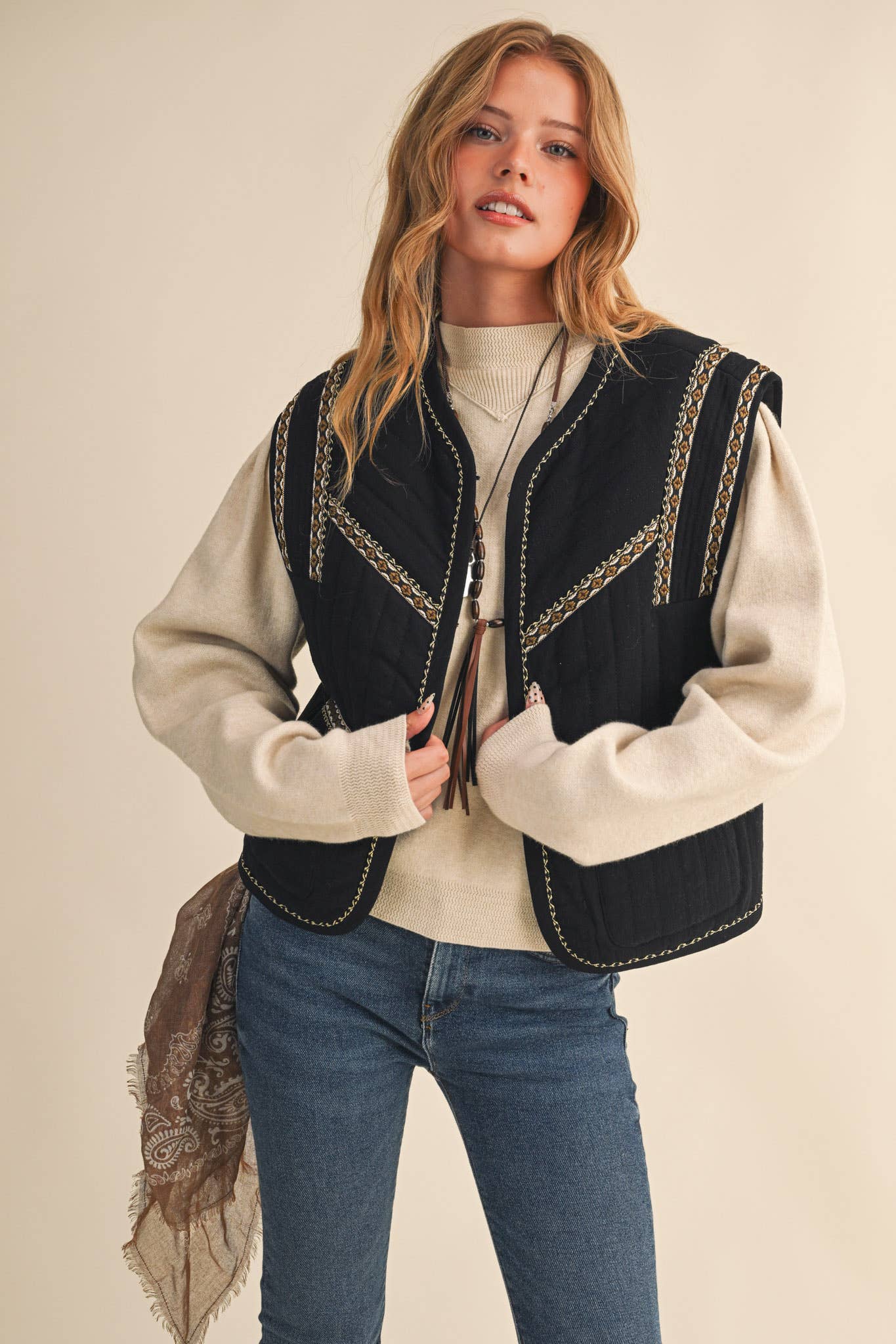 Jay Quilted Vest with Trim Detail FINAL SALE