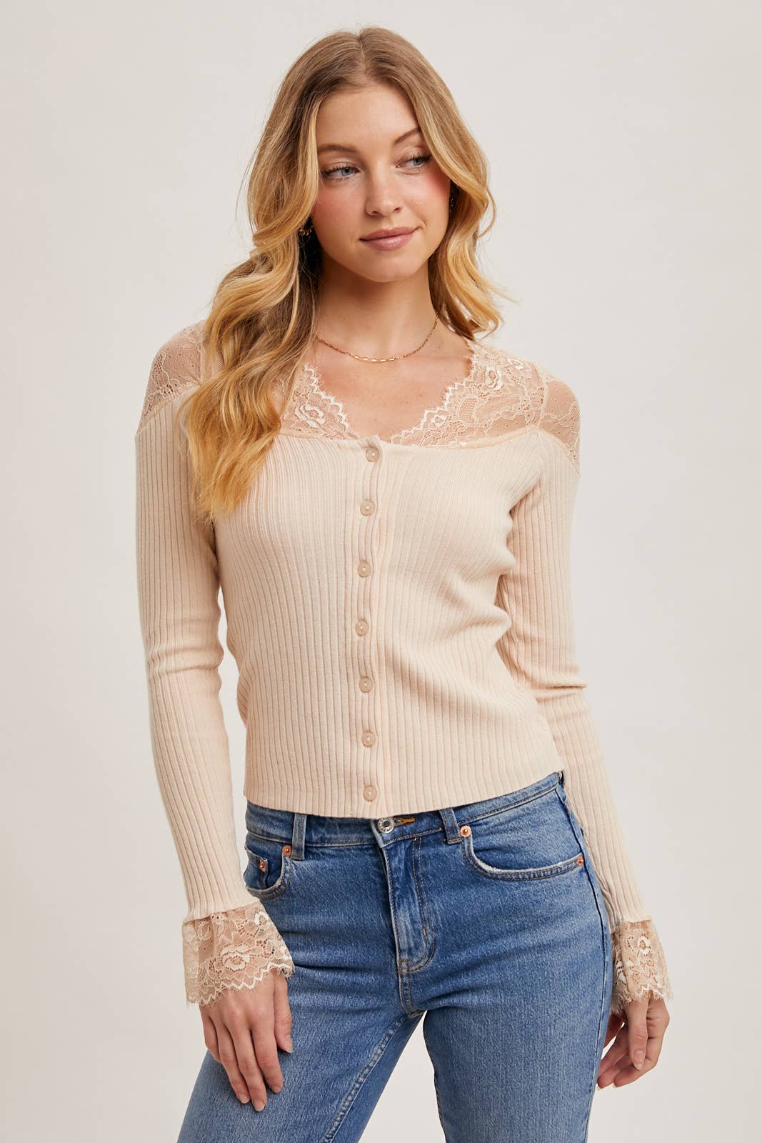 Kallie Lace Trimmed Knit Top