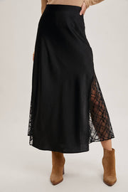 Sazan Lace Trimmed Satin Midi Skirt FINAL SALE