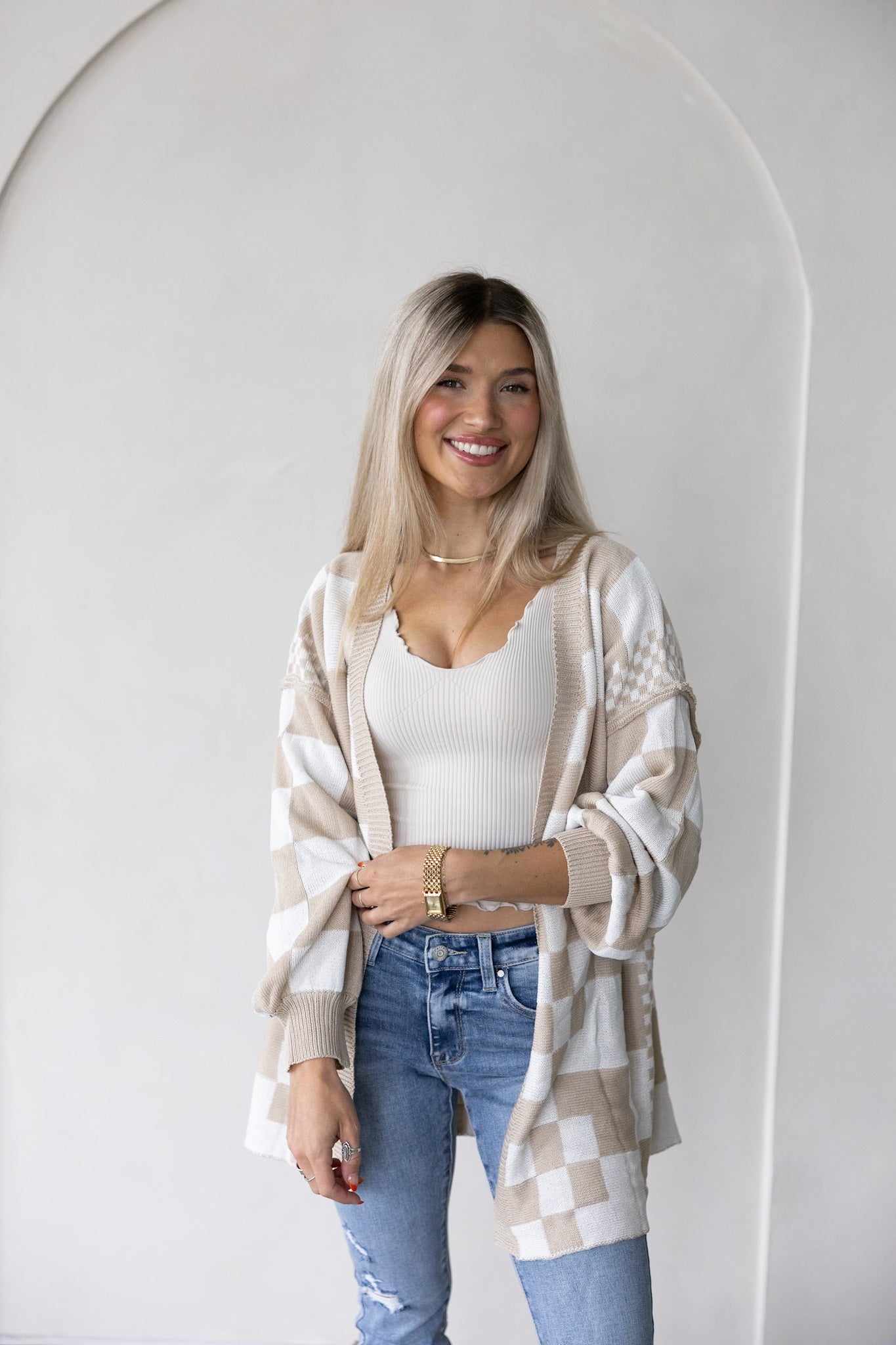 Shaina Checkered Open Cardigan | FINAL SALE