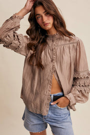 Chey Ruffle Sleeve Pintuck Blouse