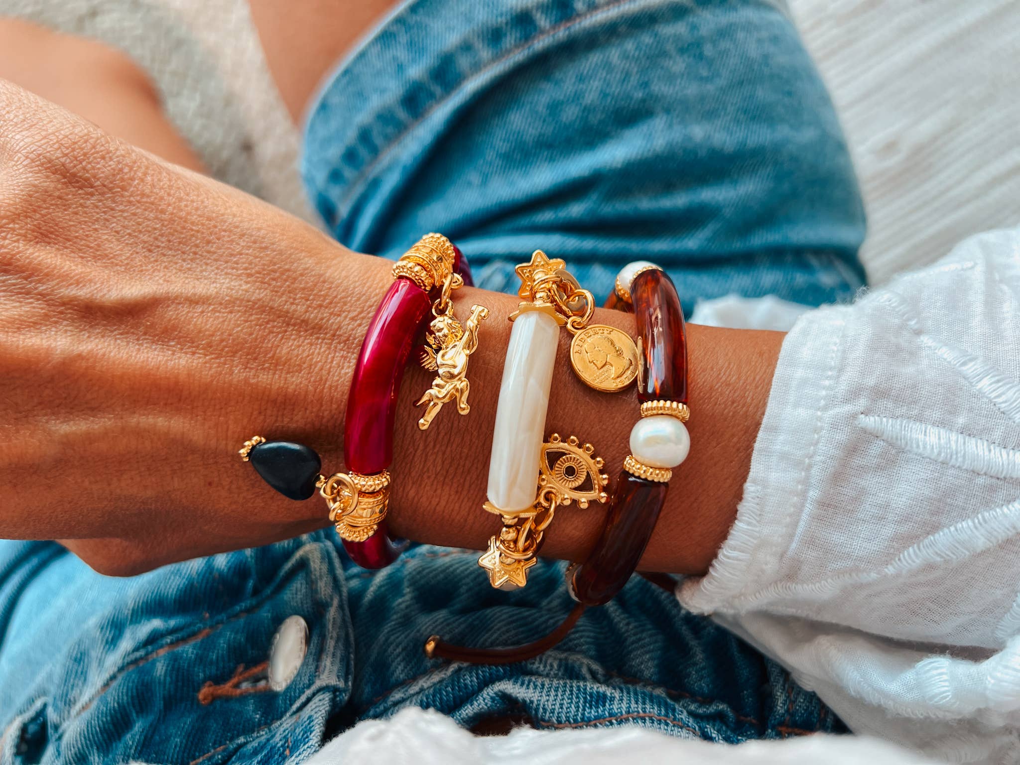 Tartaruga & Gold Charm Bracelets