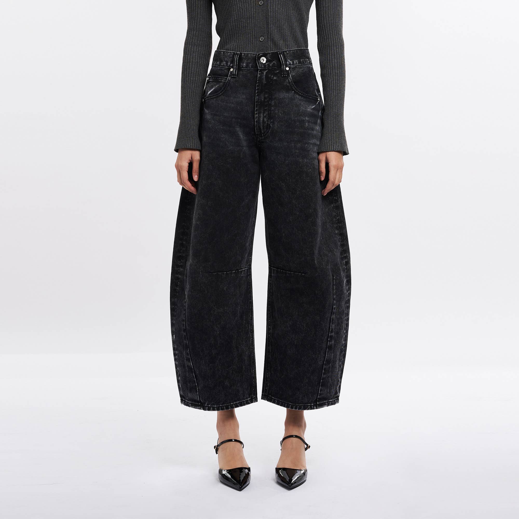 Katia High Rise Black Barrel Jeans