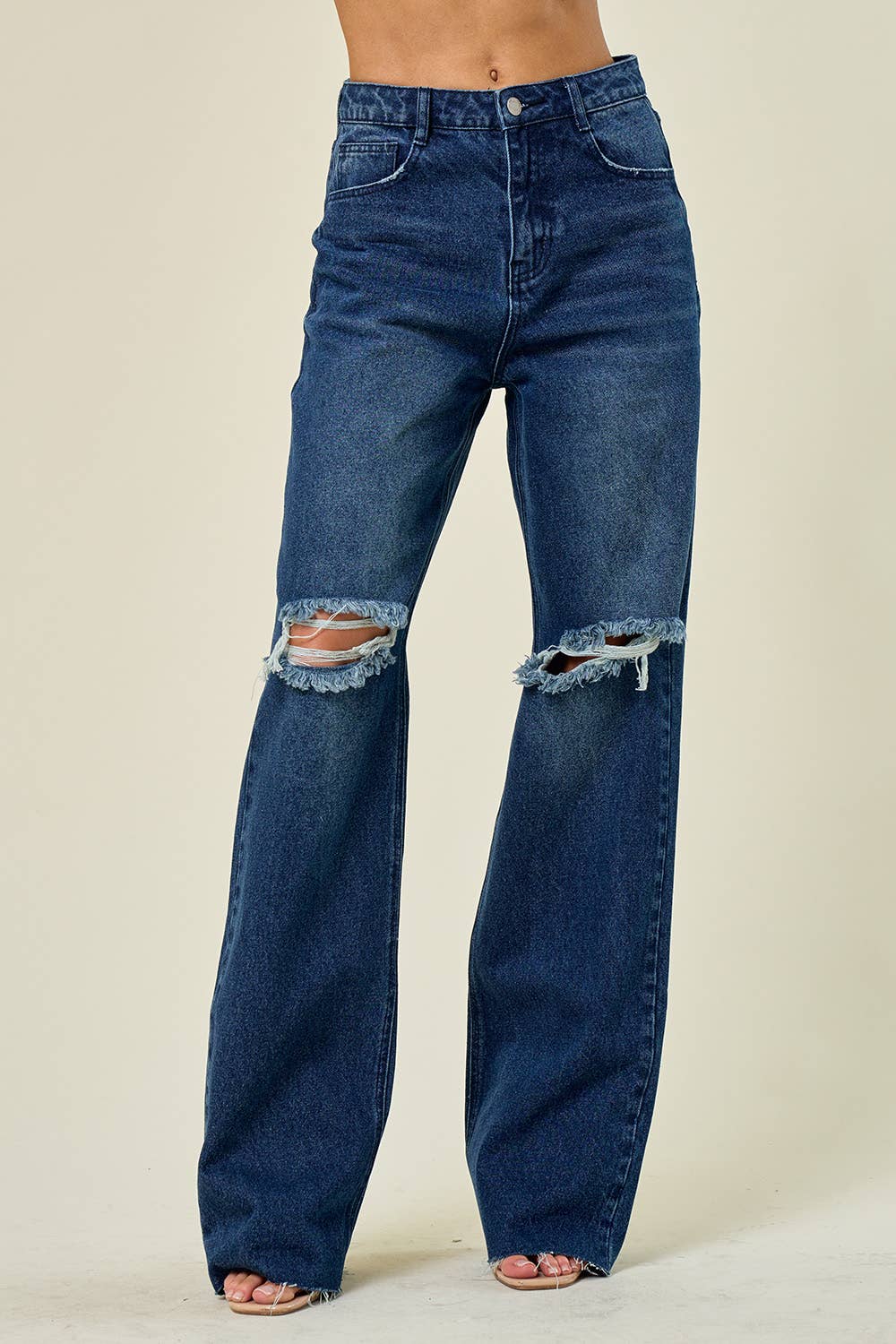 Daria Wide Leg Busted Knee Denim