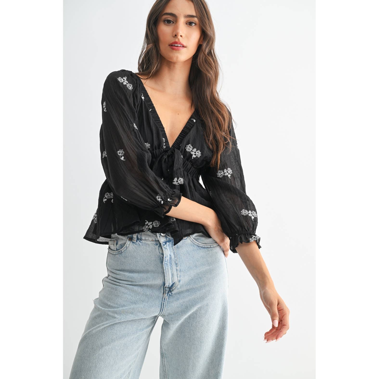 Raina Embroidered Tie Detail Blouse