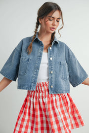 Shawn Button Front Cropped Denim Shirt FINAL SALE