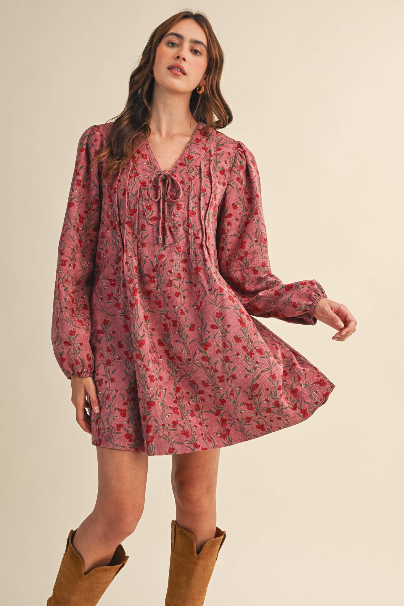 Ainsley Floral Corduroy Mini Dress FINAL SALE