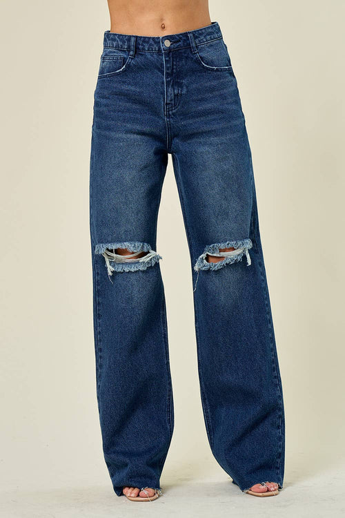 Daria Wide Leg Busted Knee Denim