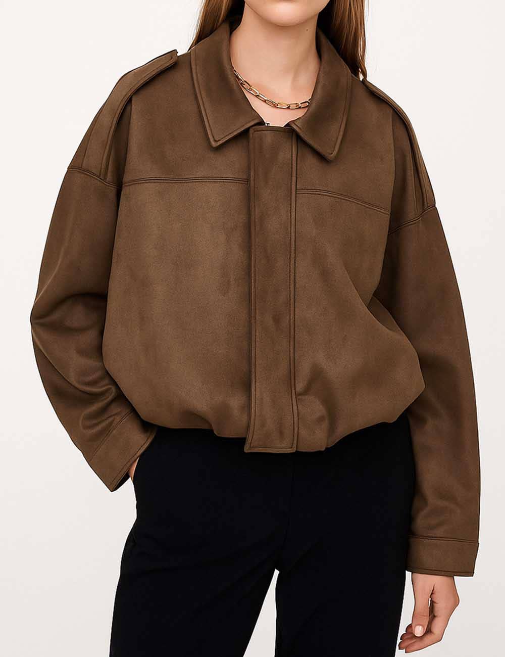 Mara Slouchy Suede Bomber Jacket